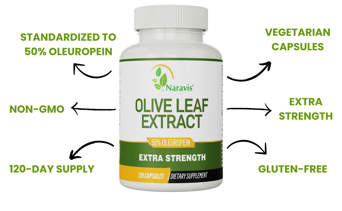 Naravis Olive Leaf Extract - 50% Oleuropein - 120 Capsules