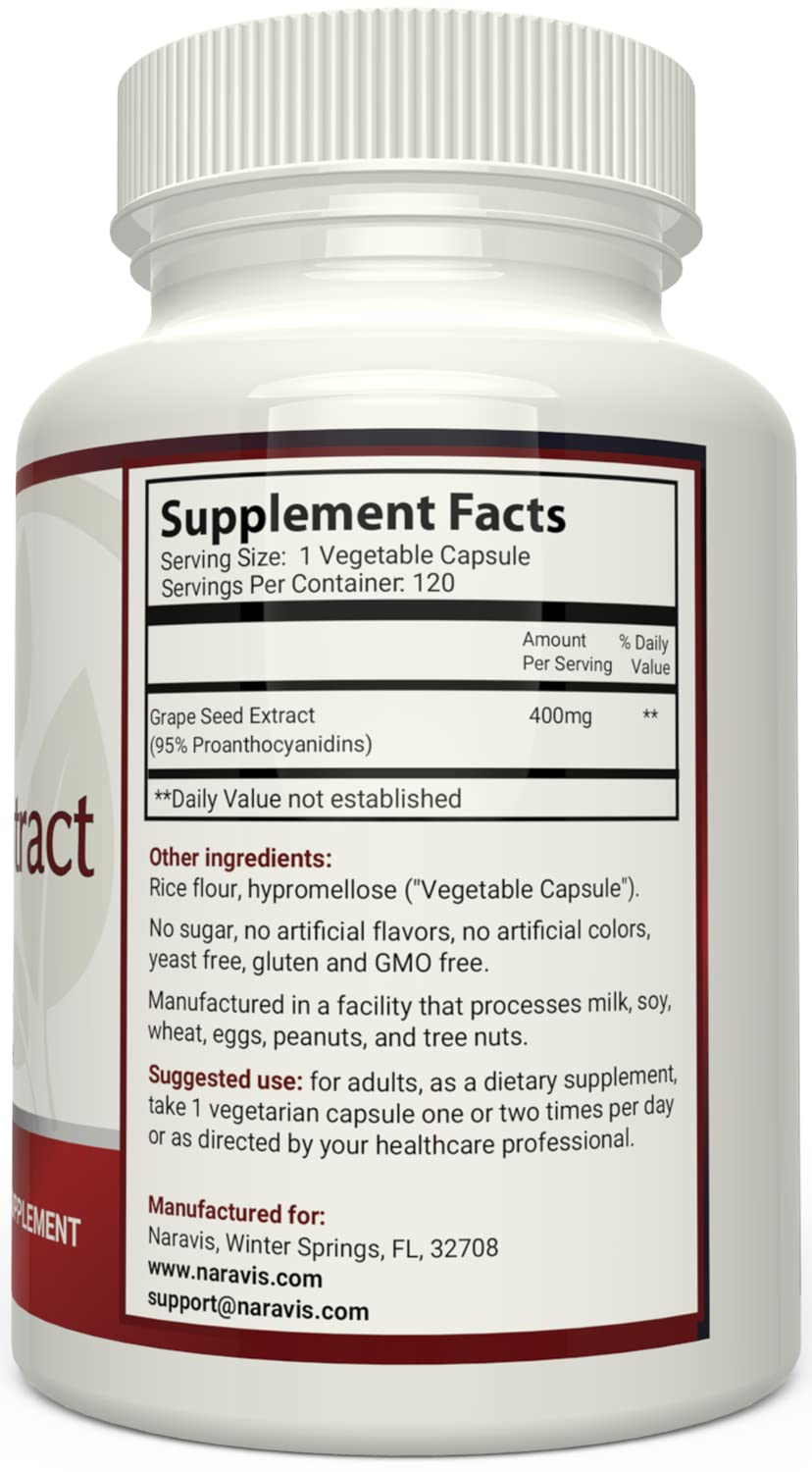 Naravis Grape Seed Extract 400mg - 120 Vegetarian Capsules