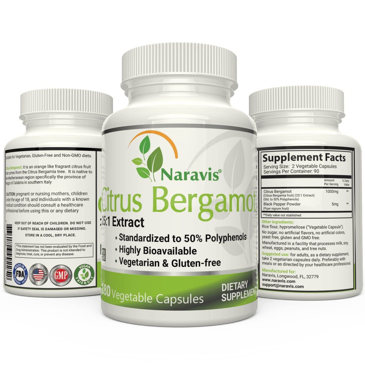 Naravis Citrus Bergamot Extract - 180 Capsules