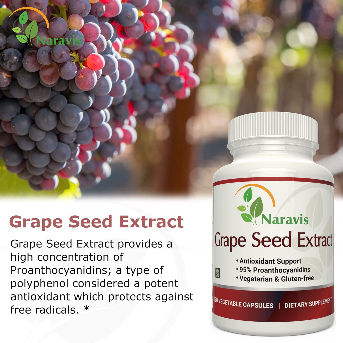 Naravis Grape Seed Extract 400mg - 120 Vegetarian Capsules