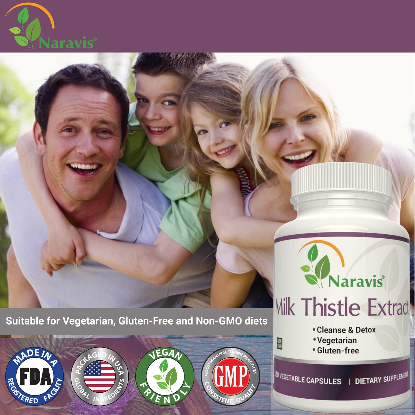 Naravis Milk Thistle Extract - 4:1 Extract - 120 Capsules