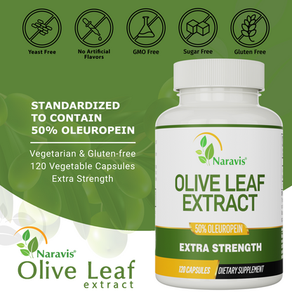 Naravis Olive Leaf Extract - 50% Oleuropein - 120 Capsules