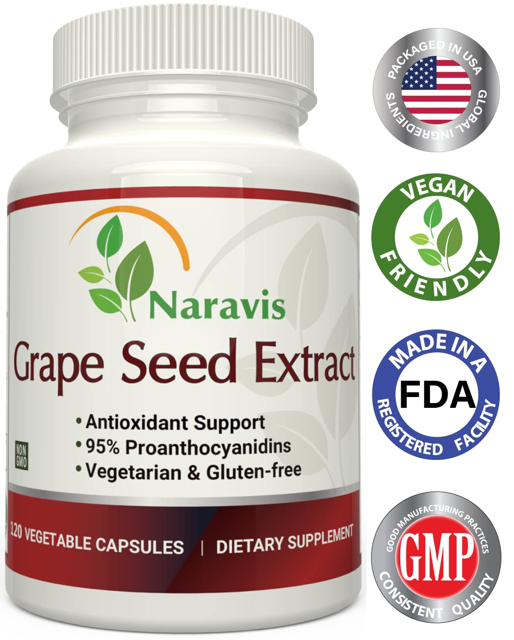 Naravis Grape Seed Extract 400mg - 120 Vegetarian Capsules